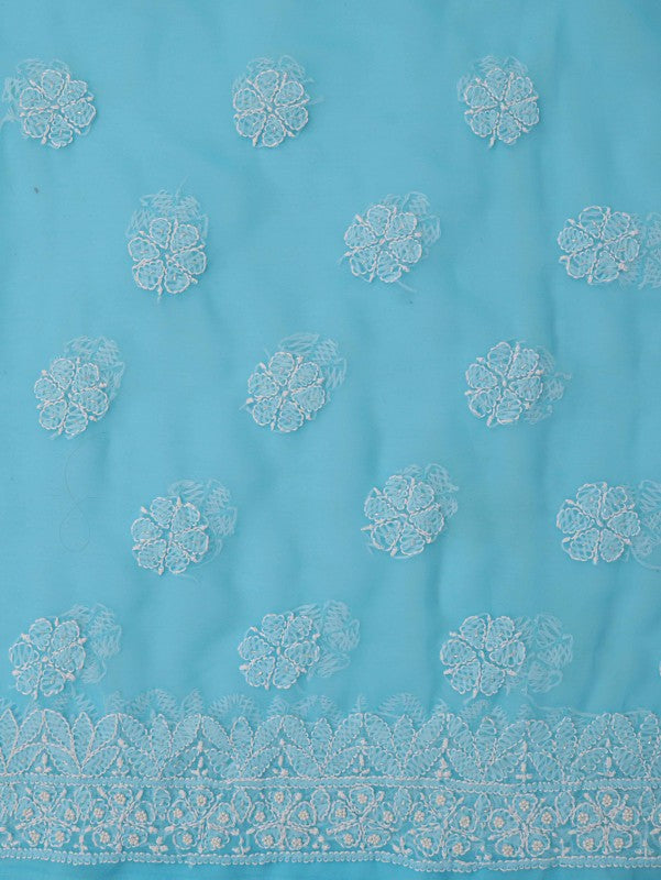 Ada Hand Embroidered Blue Georgette Lucknowi Chikankari Unstitched Suit Piece With Pearl Work 01A54152