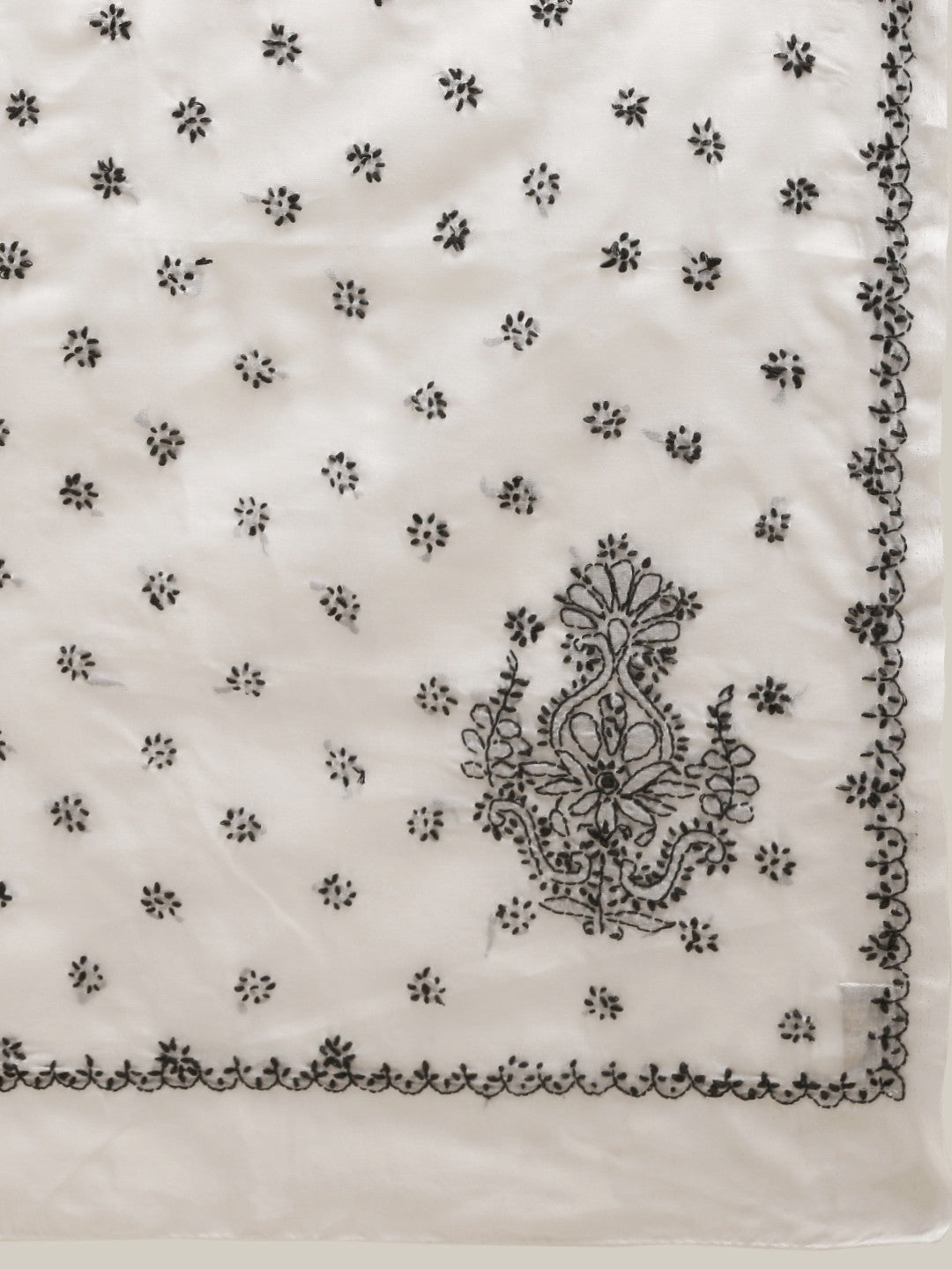 Ada Hand Embroidered Lucknow Chikan White Cotton Saree with Blouse A100145
