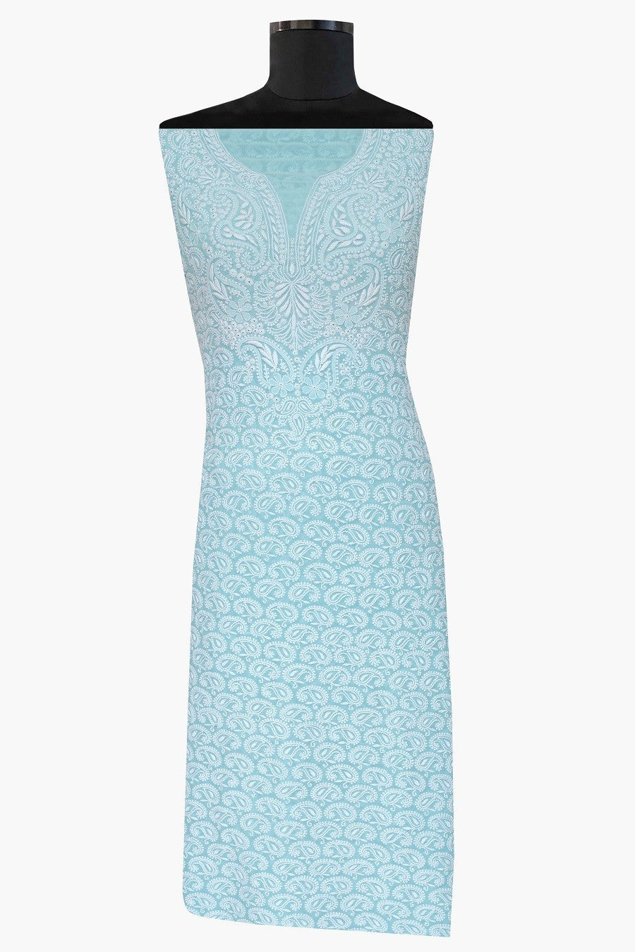 Ada Hand Embroidered Sky Blue Pure Georgette Chikan Unstitched Suit Piece- A103573