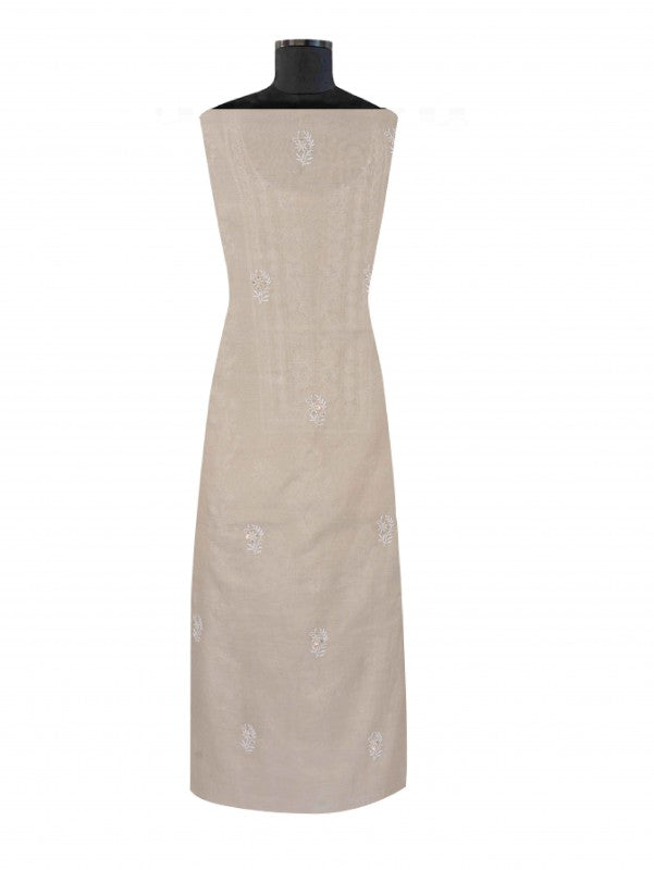 Ada Hand Embroidered Natural Fawn Tissue Lucknowi Chikankari Unstitched Kurta Dupatta Set With Pearl Work 01A193516
