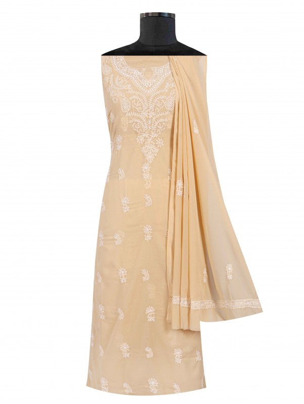 Ada Hand Embroidered Fawn Georgette Lucknowi Chikan Unstitched Suit Piece A615225