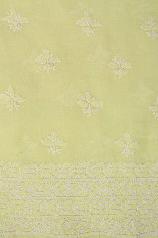 Ada Hand Embroidered Lemon Cotton Lucknowi Chikan Unstitched Suit Piece A620501