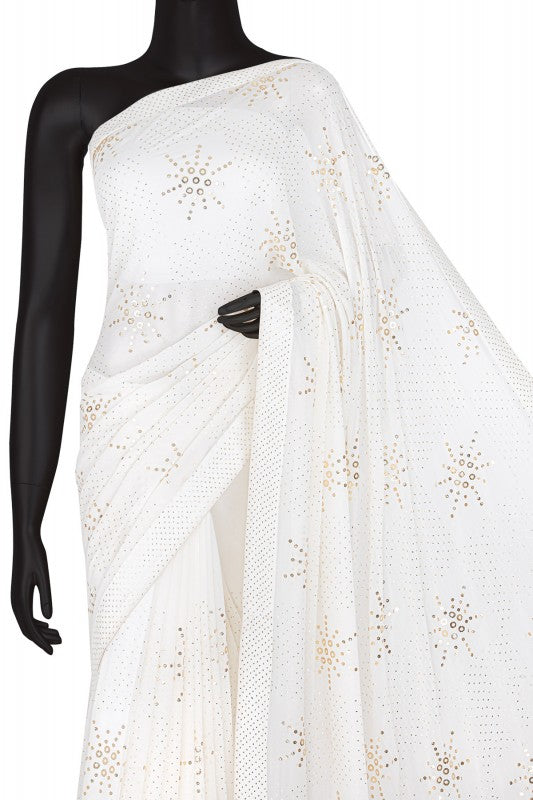 Ada Hand Embroidered White Pure Georgette Lucknowi Chikankari Saree /Blouse With Muqaish Work- A602583