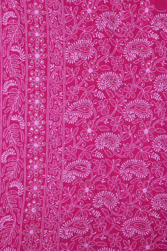 Ada Hand Embroidered Magenta/Sea Green Shaded Pure Georgette Lucknowi Chikankari Lehenga Set With Muqaish Work-A574888