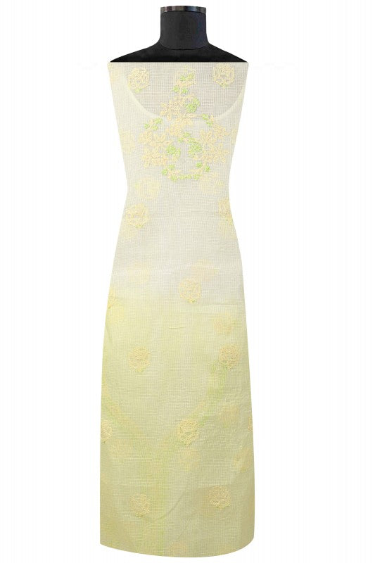 Ada Hand Embroidered Lemon Kota Lucknowi Chikan Unstitched Kurta Dupatta Set A596934
