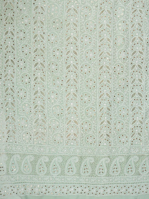 Ada Hand Embroidered Pista Green Pure Georgette Lucknowi Chikan Unstitched Kurta Piece with Muqaish Work A576710