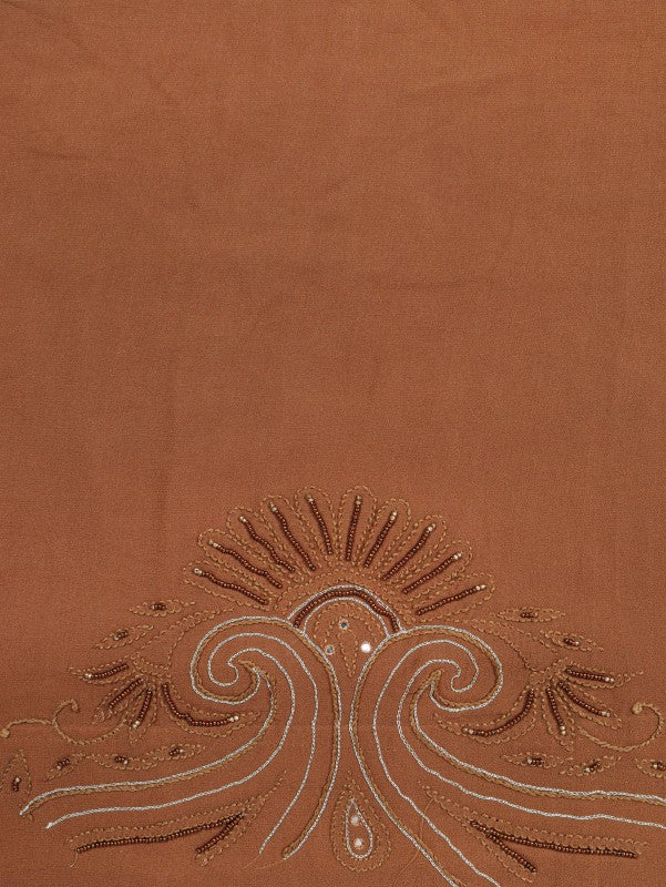 Ada Hand Embroidered Peanut Brown Georgette Lucknowi Chikan Saree/Blouse With Pearl Work A522862