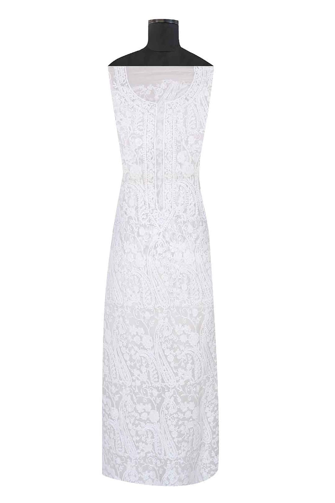 Ada Hand Embroidered White Chiffon Lucknowi Chikankari Unstitched Kurta Piece A94869