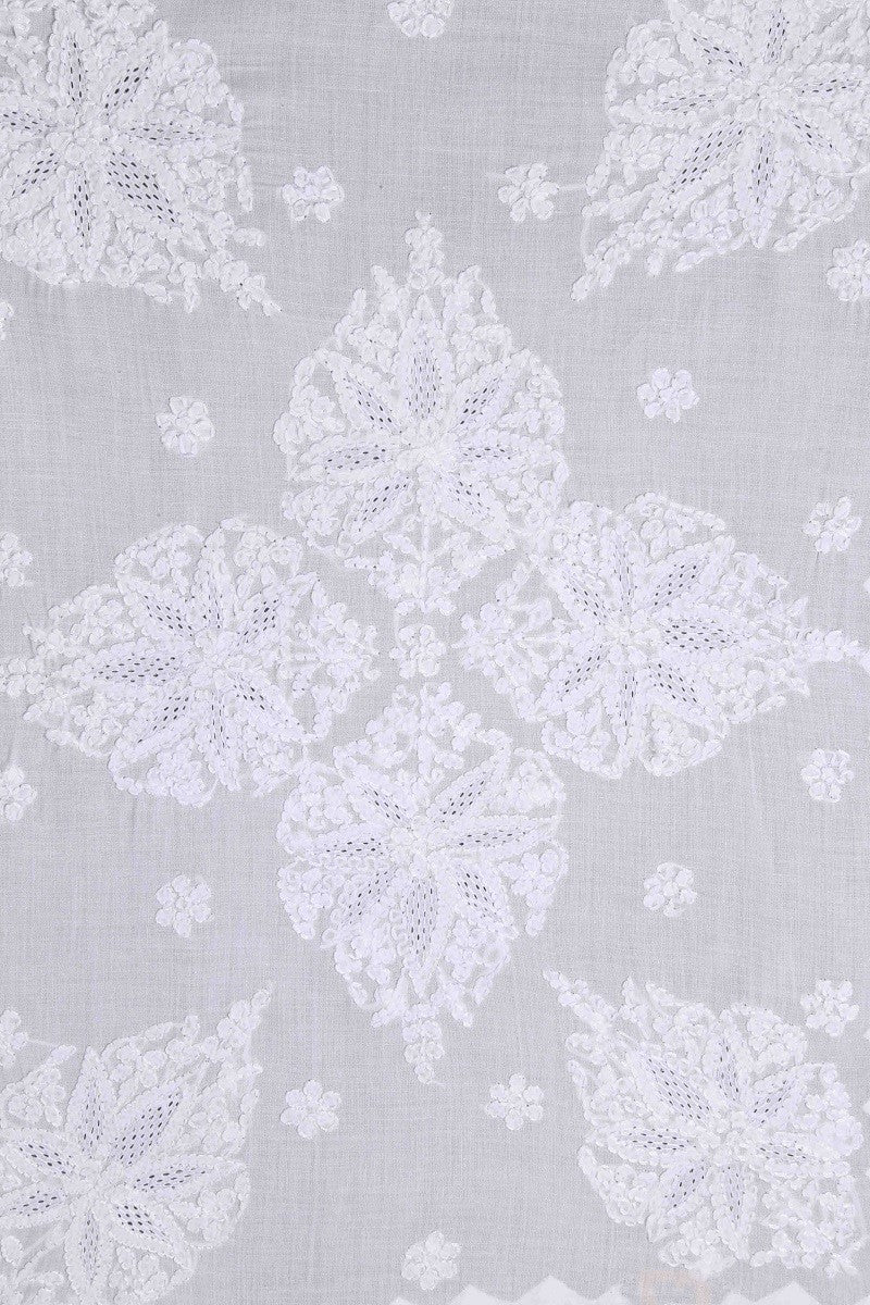 Ada Hand Embroidered White Cotton Lucknowi Chikankari Dining  Table Cover Set-A540139