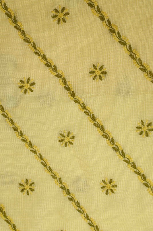 Ada Hand Embroidered Yellow Kota Lucknowi Chikan Unstitched Kurta Piece A590537