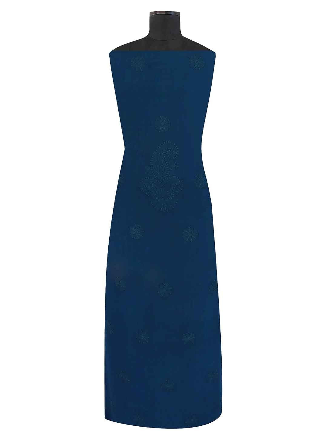 Ada Hand Embroidered Turquoise Blue Georgette Lucknowi Chikan Unstitched Kurta Piece A394935