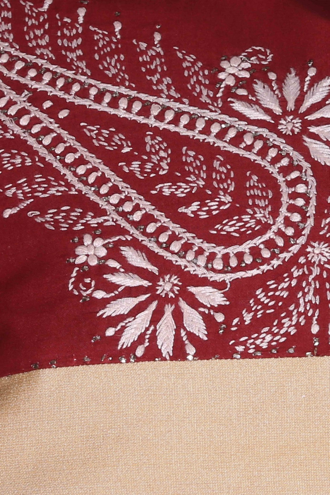 Ada Hand Embroidered Floral Printed Fawn Silk Lucknowi Chikankari Cushion Cover With Muqaish Work 01A190355