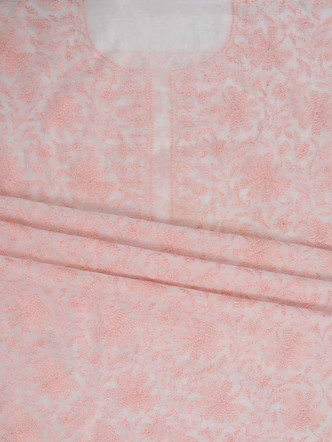 Ada Hand Embroidered Cream Chanderi Lucknowi Chikankari Unstitched Kurta Piece AA411282