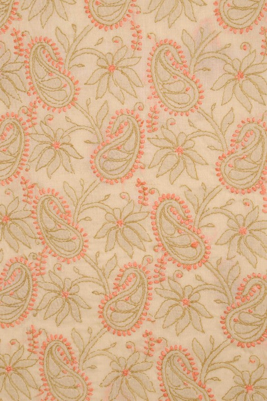 Ada Hand Embroidered Fawn Cotton Lucknowi Chikan Unstitched Suit Piece-A211166