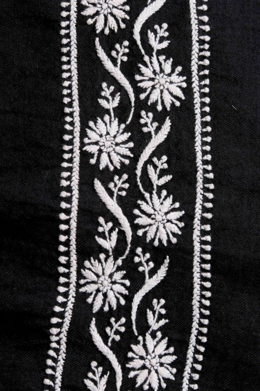 Ada Hand Embroidered Black Pashmina Lucknow Chikan Woolen Stole-A425218