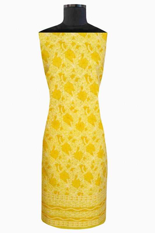 Ada Hand Embroidered Yellow Cotton Lucknowi Chikan Unstitched Suit Piece-A100302