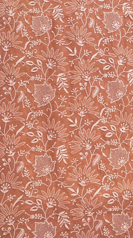 Ada Hand Embroidered Dusty Pink Pure Georgette Lucknowi Chikan Unstitched Kurta Dupatta Set A453588