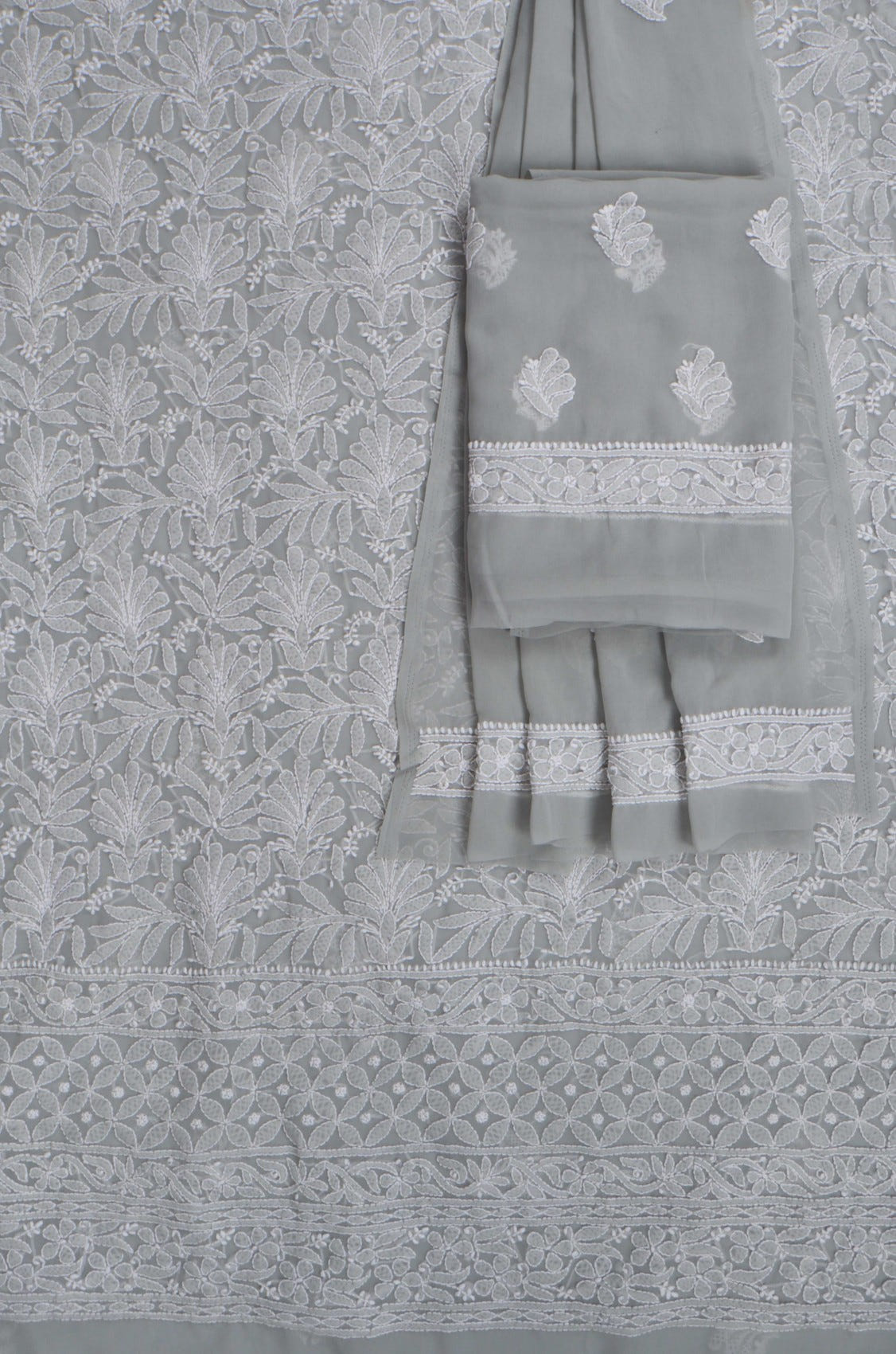 Ada Hand Embroidered Grey Georgette Lucknowi Chikankari Unstitched Suit Piece 01A262086