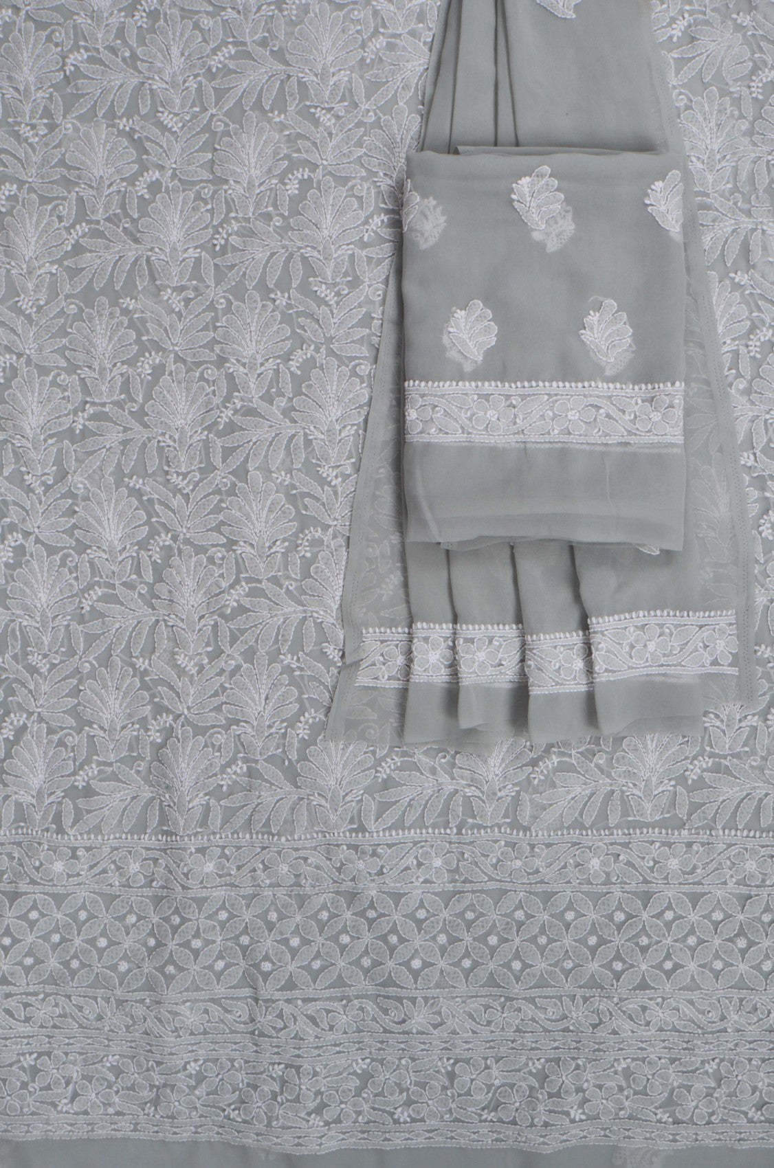 Ada Hand Embroidered Grey Georgette Lucknowi Chikankari Unstitched Suit Piece 01A262086