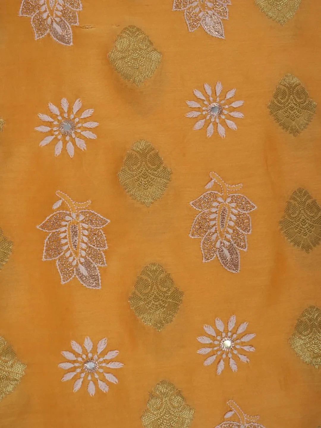 Ada Hand Embroidered Mustard Chanderi Lucknowi Chikankari Unstitched Kurta Piece With Zari Work 01A139632
