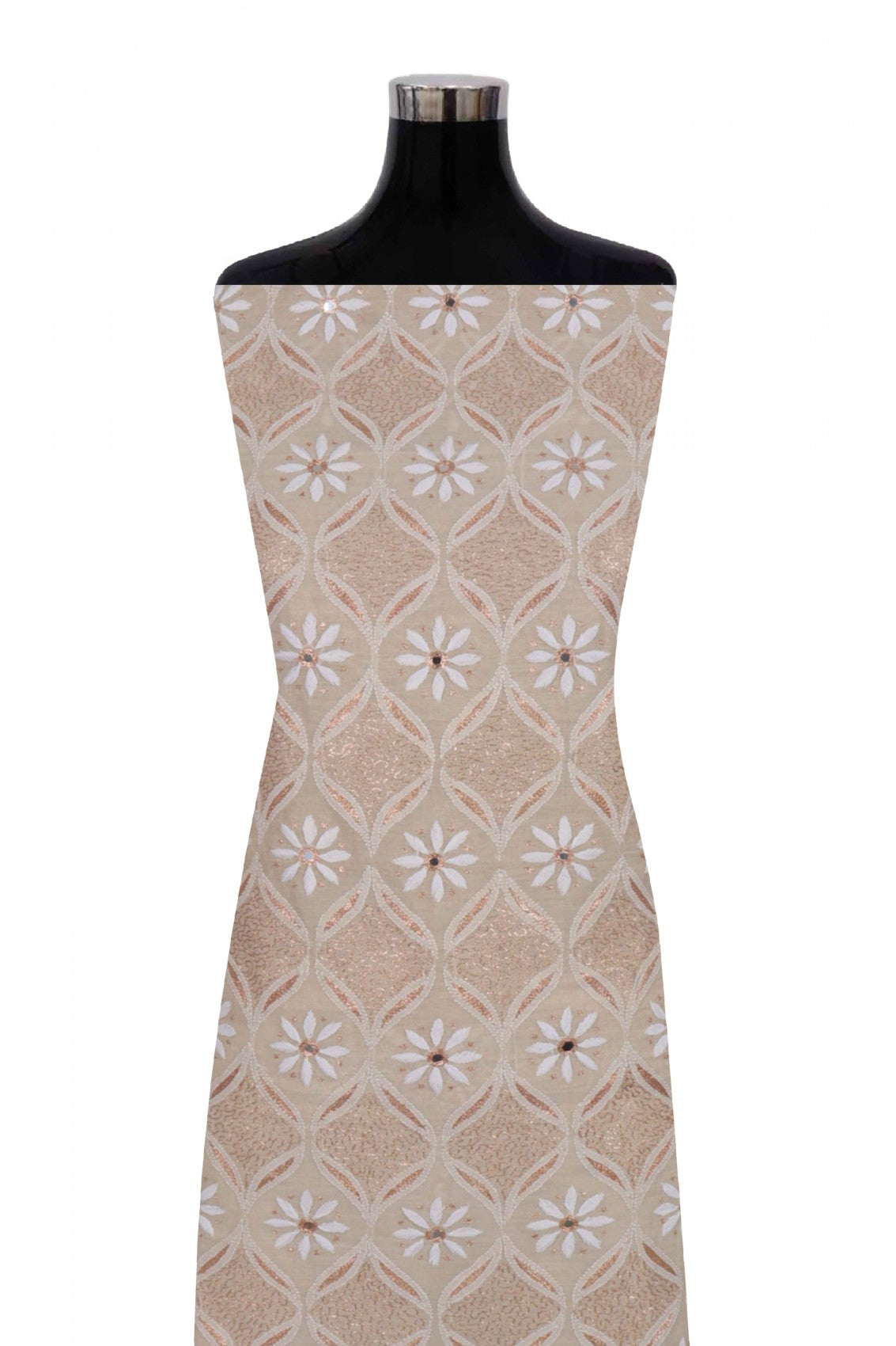 Ada Hand Embroidered Natural Light Fawn Tissue Lucknowi Chikankari Unstitched Suit Piece With Zari Work 01A42153