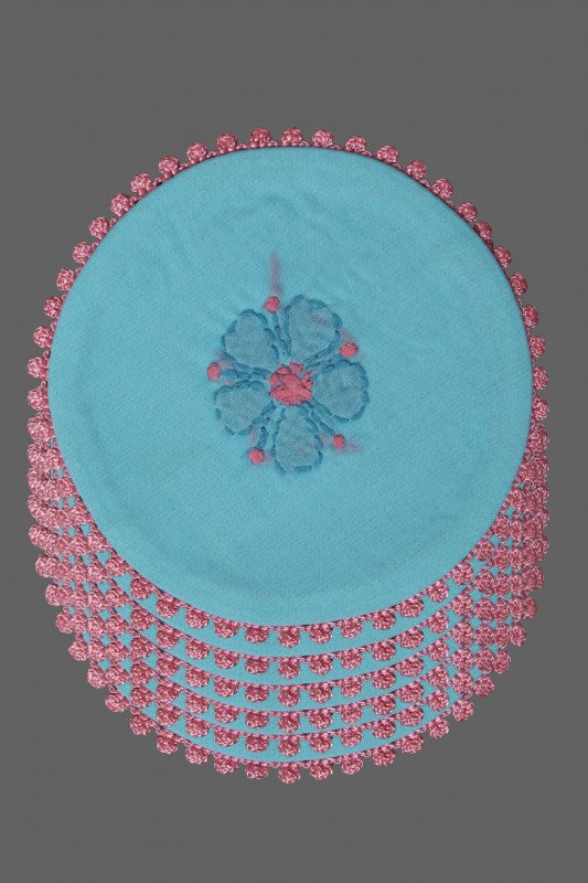 Ada Hand Embroidered Blue Cotton Lucknowi Chikankari Table Coaster-A611629