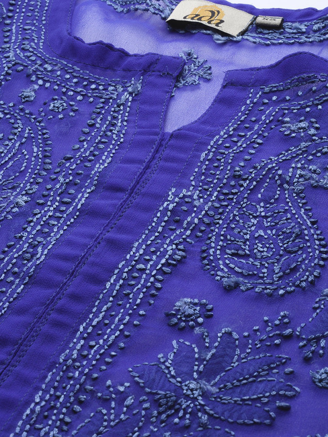 Ada Hand Embroidered Royal Blue Georgette Lucknow Chikan Kurta with Slip A229395