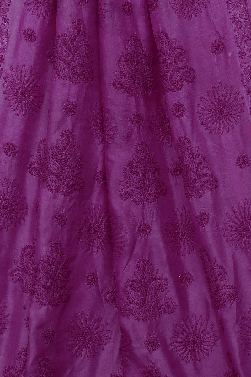 Ada Hand Embroidered Magenta Tusser Silk Lucknowi Chikankari Saree With Blouse- A525189