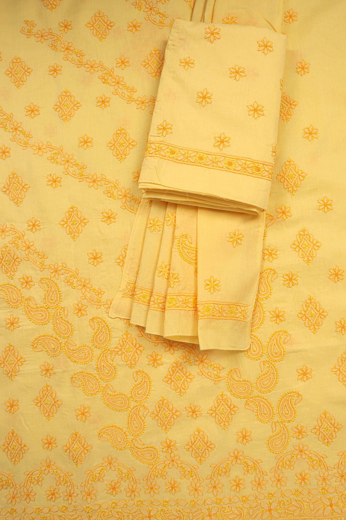 Ada Hand Embroidered Yellow Cotton Lucknowi Chikankari Unstitched Suit Piece A595134