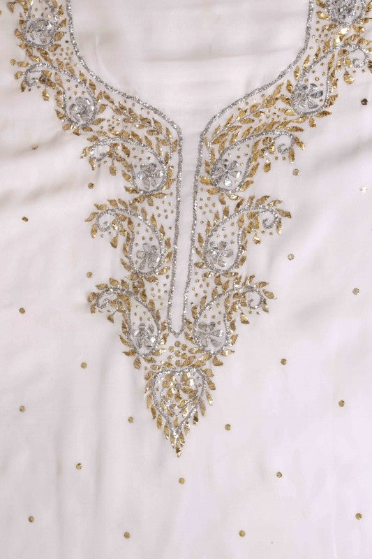 Ada Hand Embroidered White Georgette Lucknowi Chikan Unstitched Kurta Piece with Muqaish Work A508948