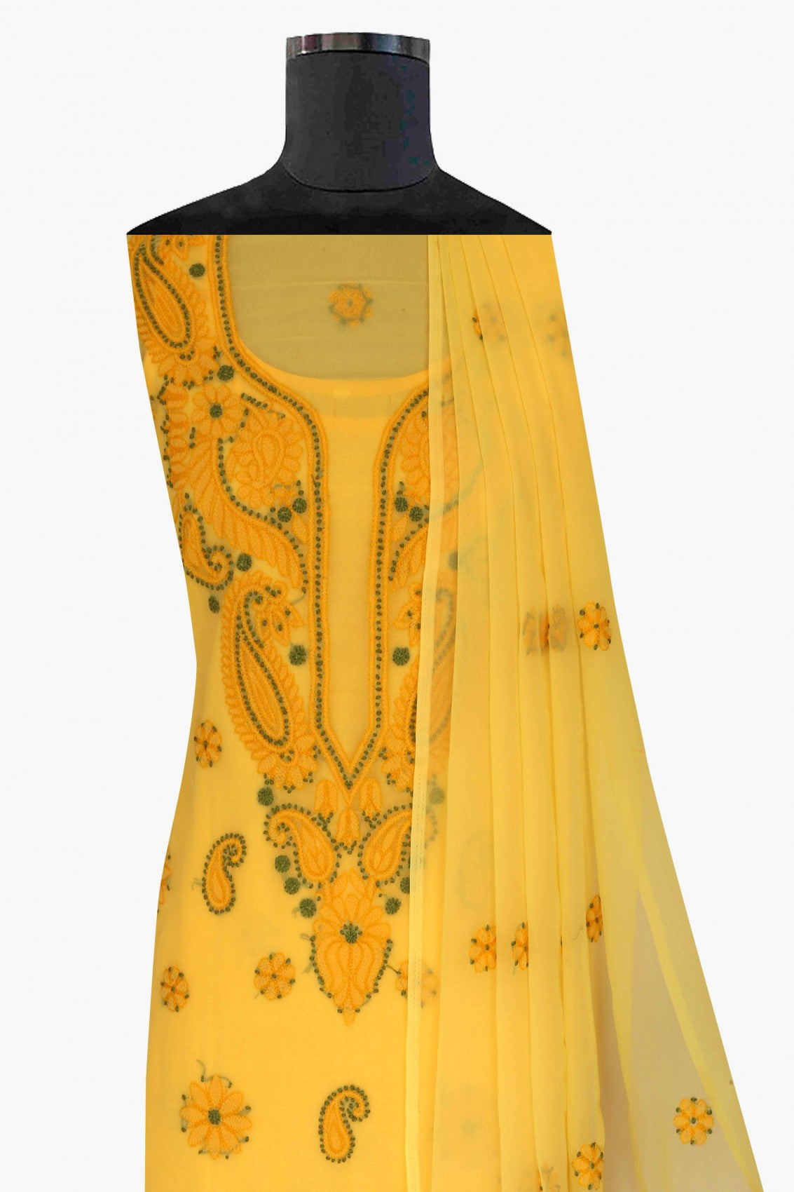 Ada Hand Embroidered Yellow Georgette Lucknowi Chikankari Unstitched Suit Piece A211189