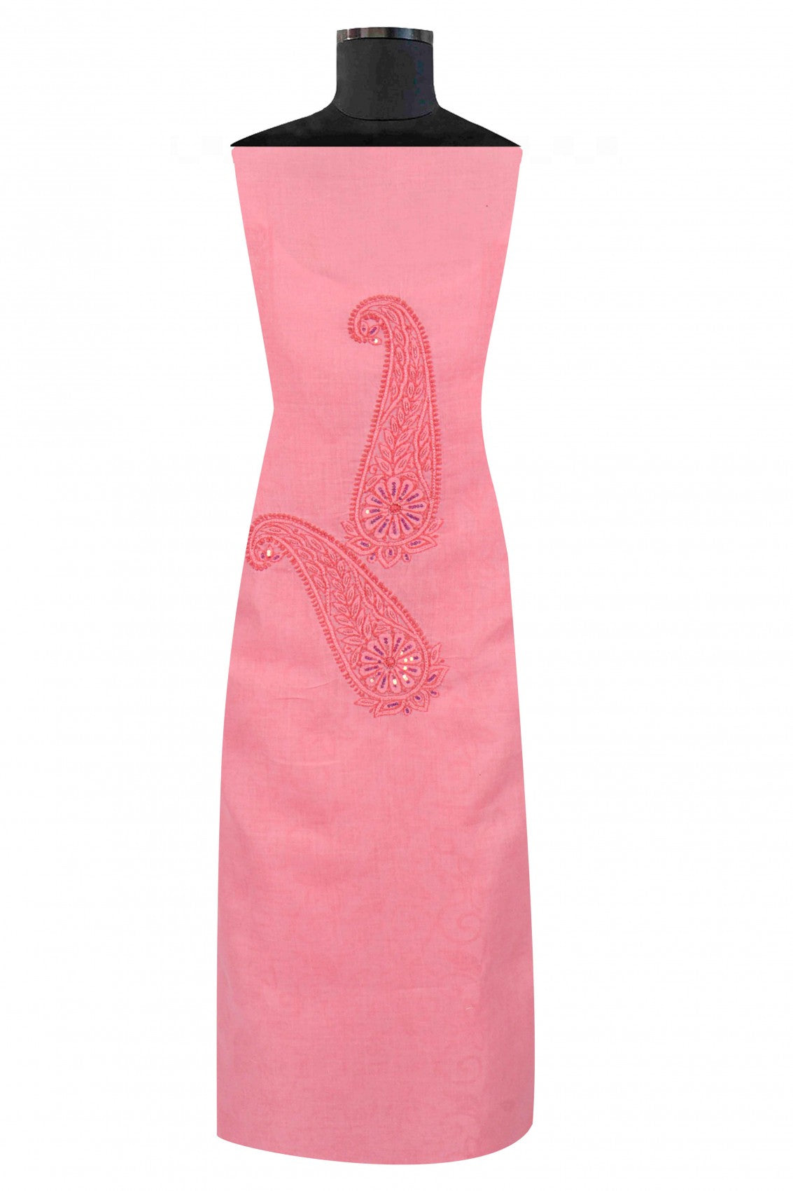 Ada Hand Embroidered Peach Cotton Lucknowi Chikankari Unstitched Suit Piece With Pearl Work 01A209952