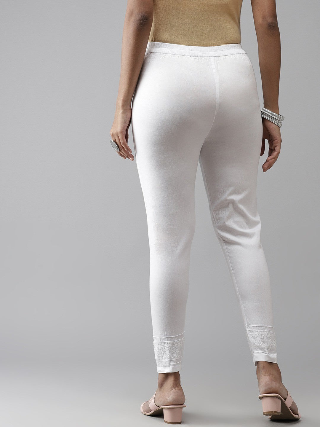 Ada Hand Embroidered White Cotton Lucknowi Chikankari Trouser A711138