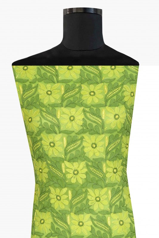 Ada Hand Embroidered Green Georgette Lucknowi Chikan Unstitched Kurta Piece A611841