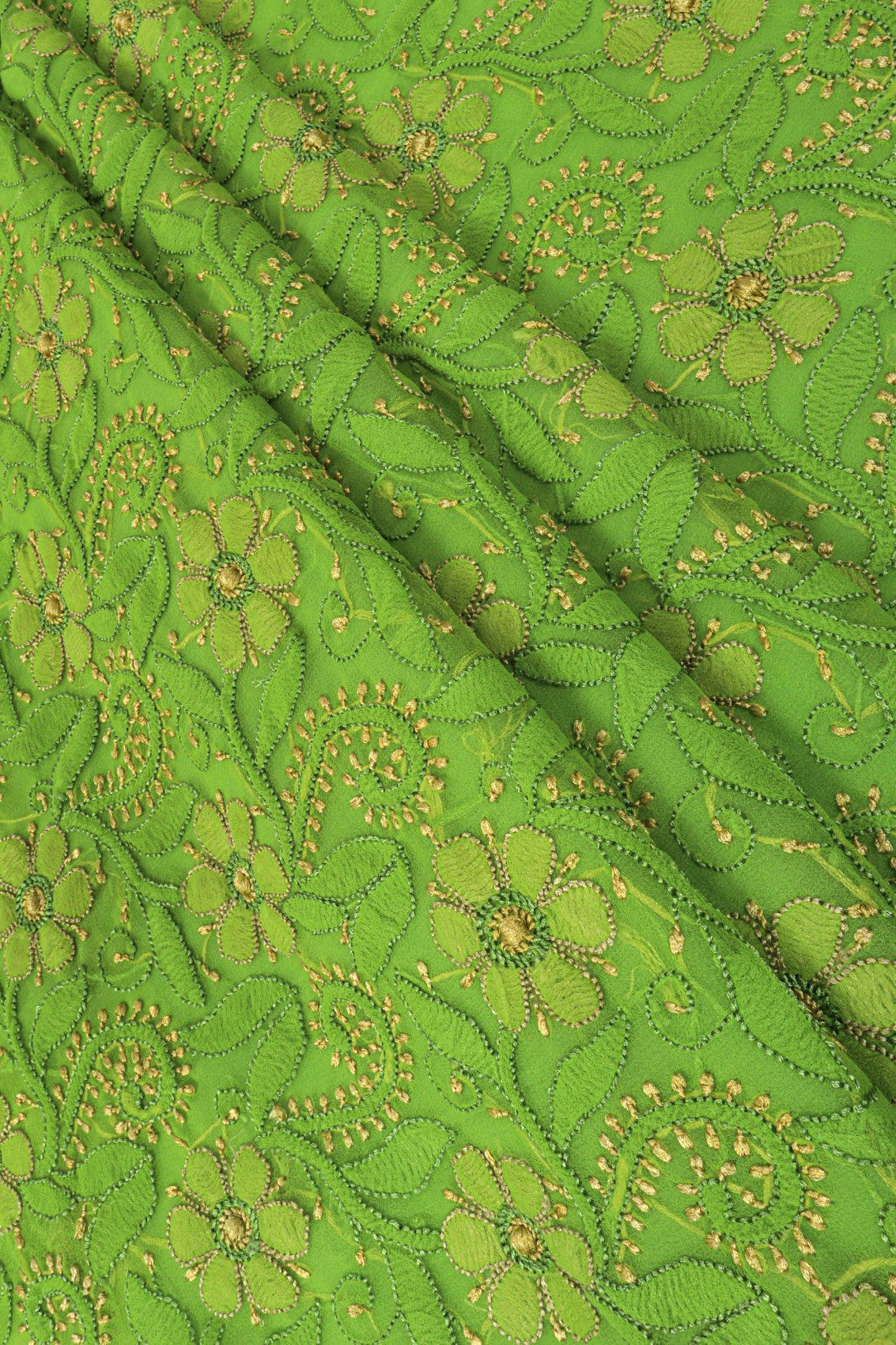 Ada Hand Embroidered Grass Green Georgette Lucknowi Chikankari Unstitched Suit Piece 01A126470