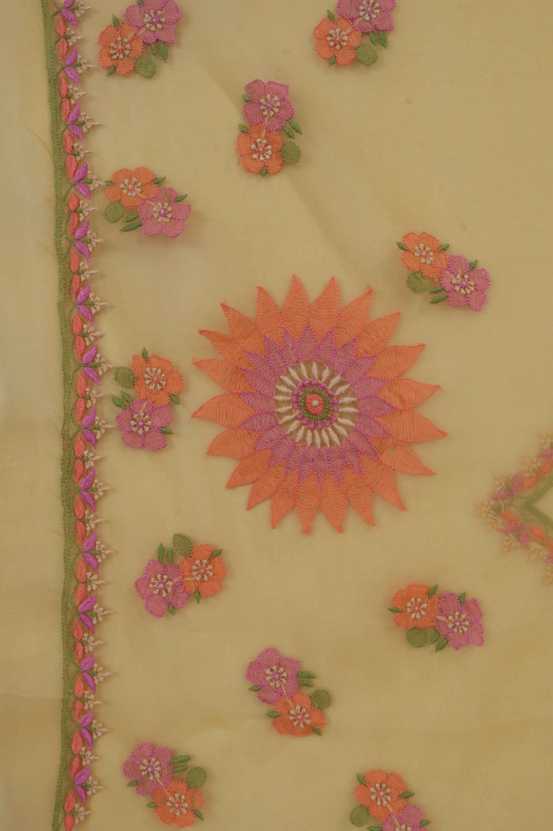 Ada Hand Embroidered Yellow Organza Lucknowi Chikankari Saree With Blouse 01A206137