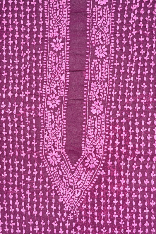 Ada Hand Embroidered Wine Georgette Lucknowi Chikankari Unstitched Men's Kurta Piece A602012