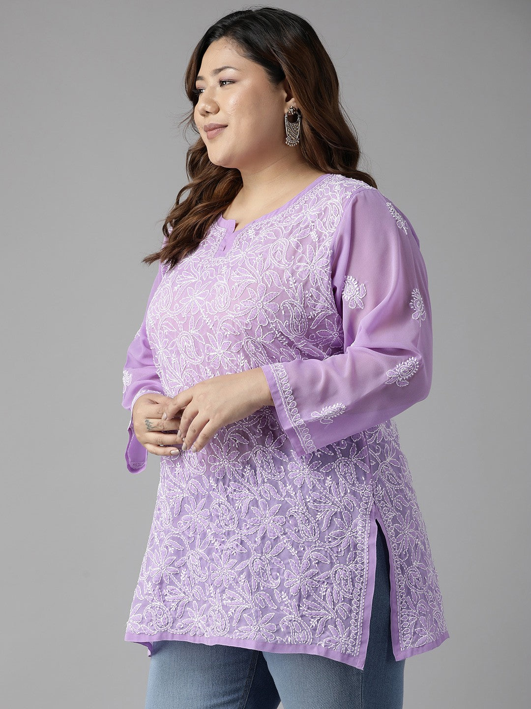 Ada Hand Embroidered Mauve Georgette Lucknowi Chikankari Straight Kurti A911227