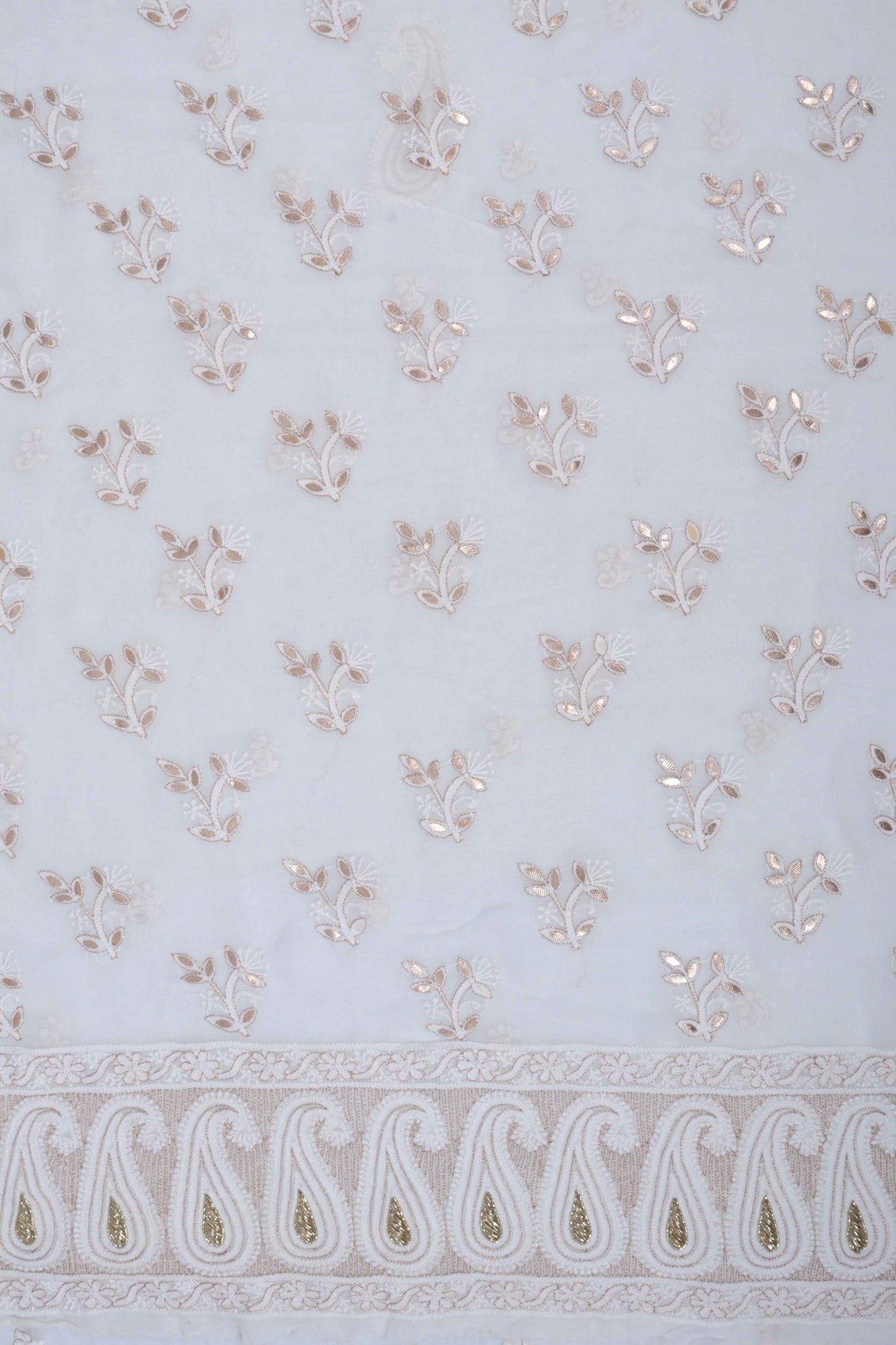 Ada Hand Embroidered White Pure Georgette Lucknowi Chikankari Unstitched Kurta Piece With Zari Work A157280