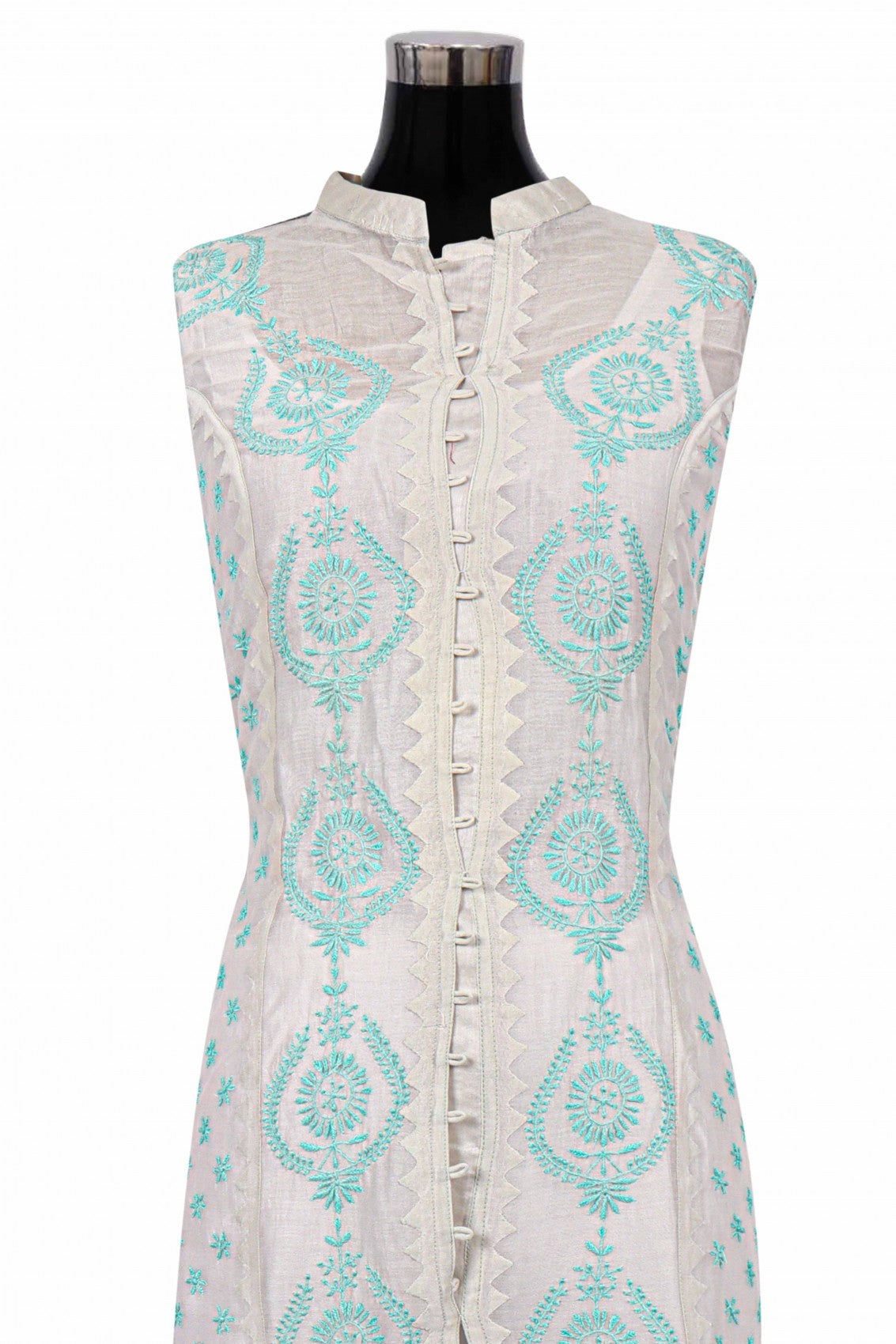 Ada Hand Embroidered Light Grey Chanderi Lucknowi Chikankari Semi-stitched Kurta Dupatta Set A320060