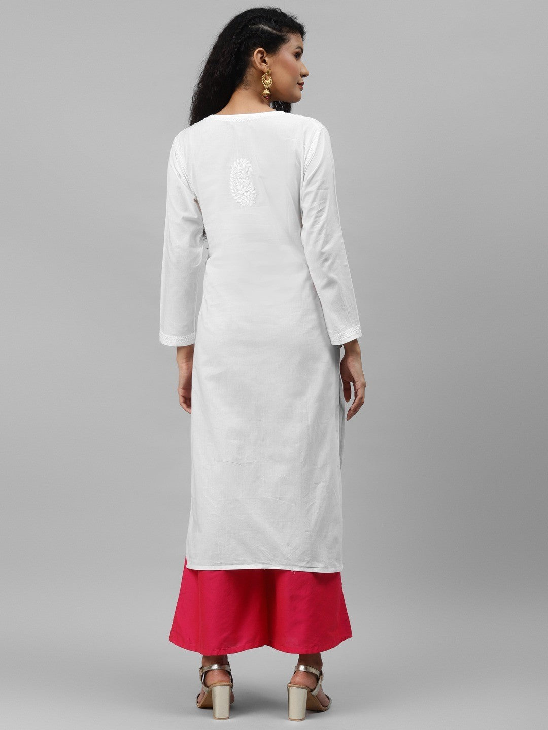 Ada Hand Embroidered White Cotton Lucknowi Chikankari Straight Kurta A213461