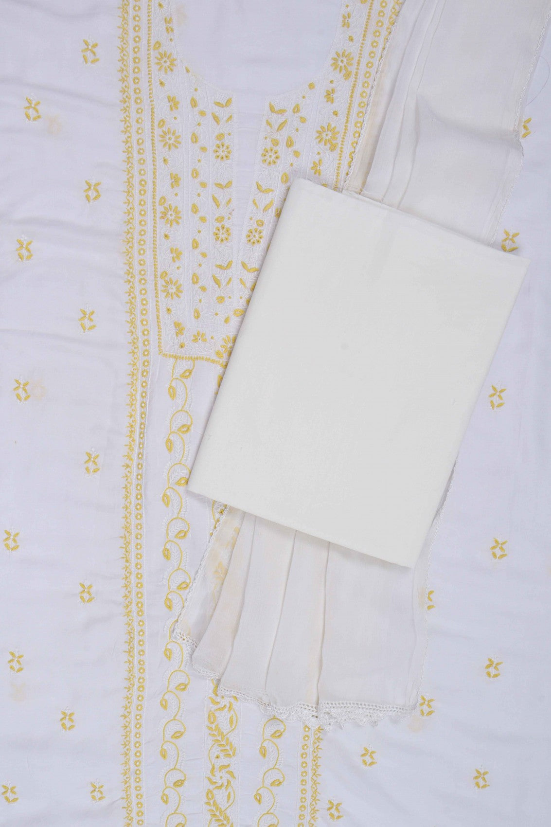 Ada Hand Embroidered White Muslin Lucknowi Chikankari Unstitched Suit Piece 01A68487