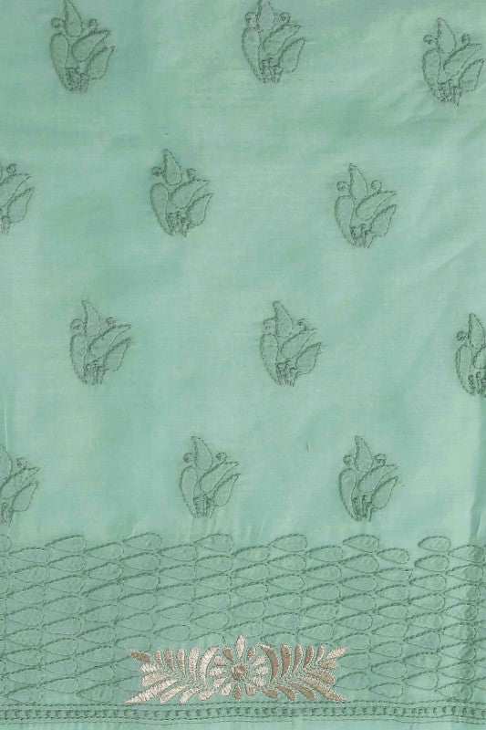 Ada Hand Embroidered Sea Green Cotton Lucknowi Chikan Unstitched Suit Piece–A100184