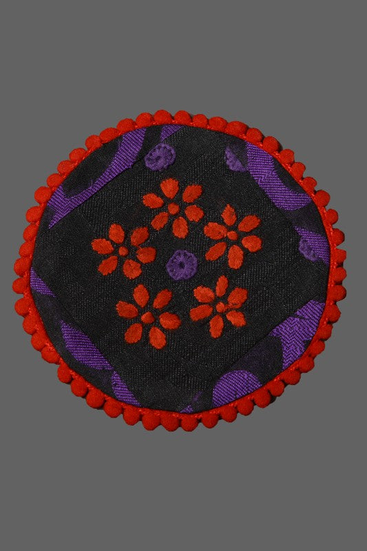 Ada Hand Embroidered Black Chanderi Lucknowi Chikankari Dining Table Runner Set 01A147200