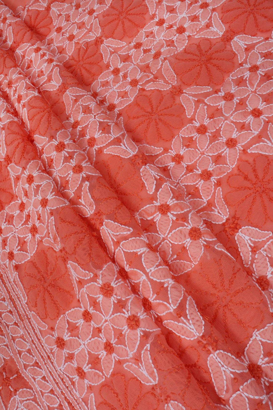 Ada Hand Embroidered Peach Georgette Lucknowi Chikankari Unstitched Suit Piece 01A151212