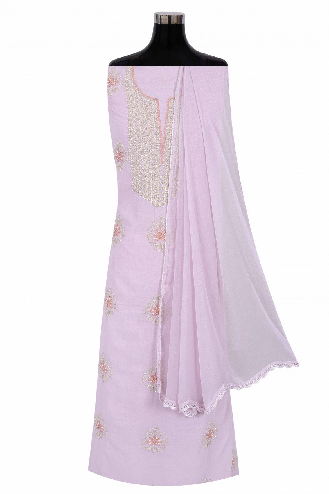 Ada Hand Embroidered Lilac Cotton Lucknowi Chikankari Unstitched Suit Piece With Cutdana Work 01A196770