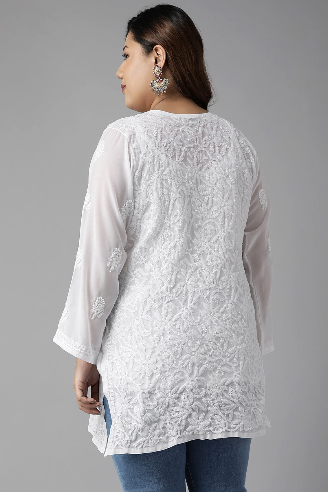 Ada Hand Embroidered White Georgette Lucknowi Chikankari Straight Kurti A911234