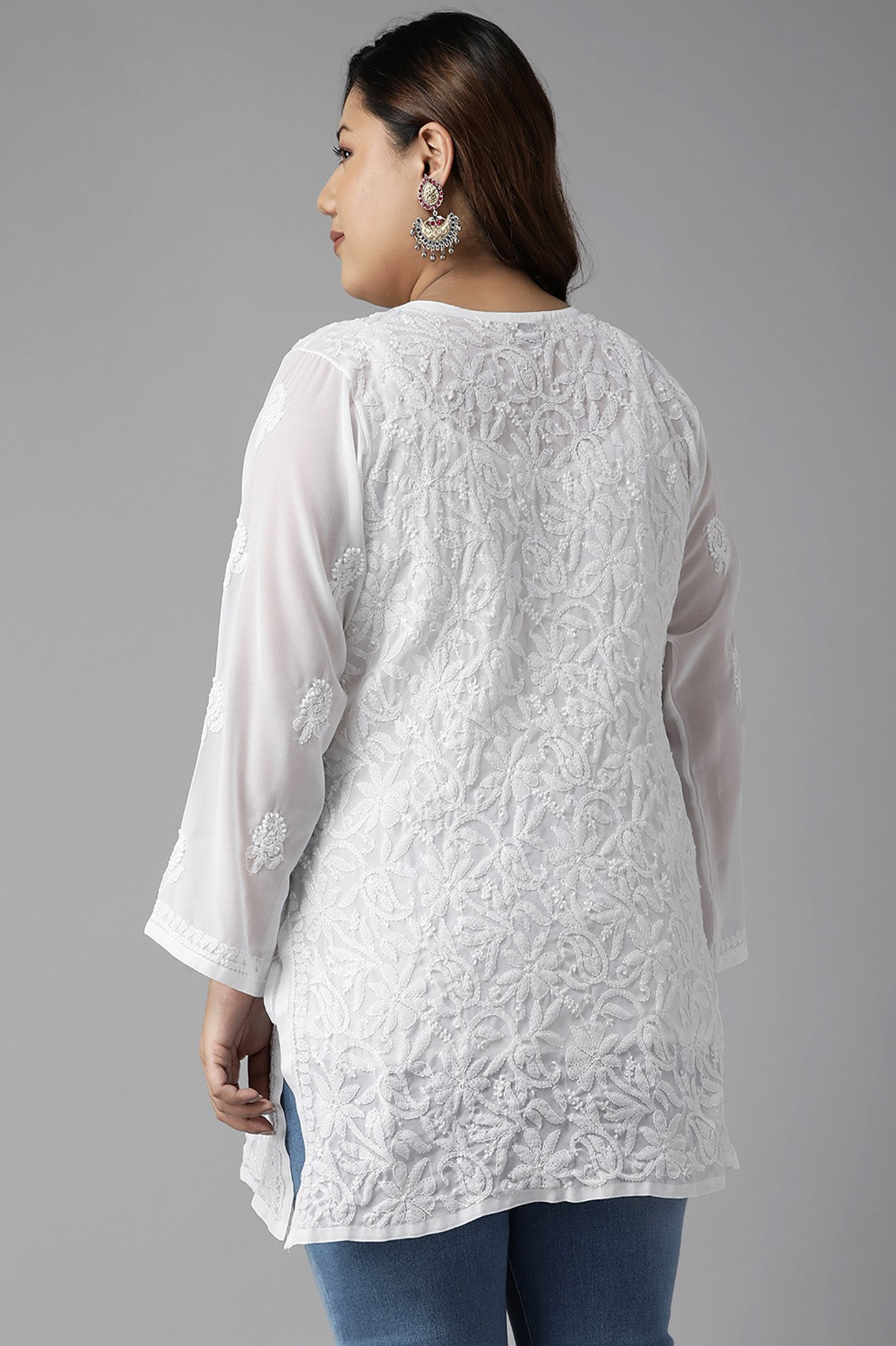 Ada Hand Embroidered White Georgette Lucknowi Chikankari Straight Kurti A911234