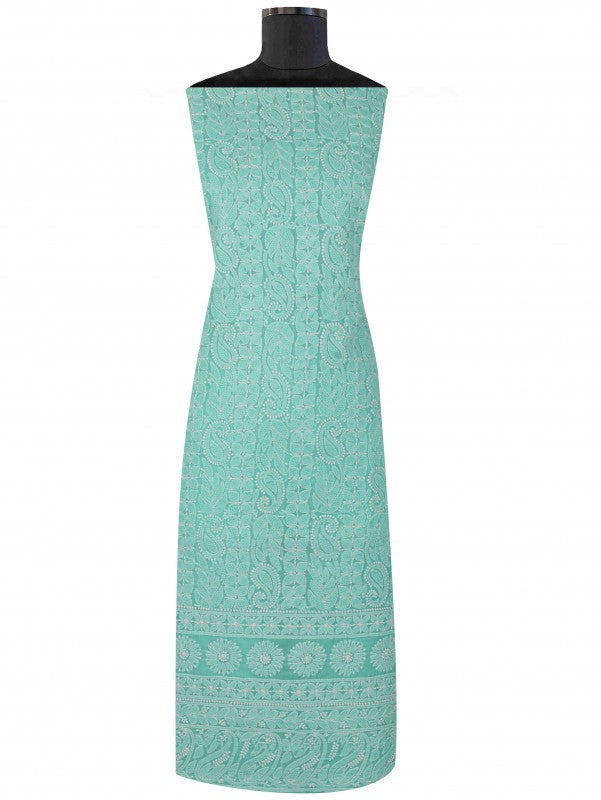 Ada Hand Embroidered Sea Green Cotton Lucknowi Chikan Unstitched Suit Piece A614599