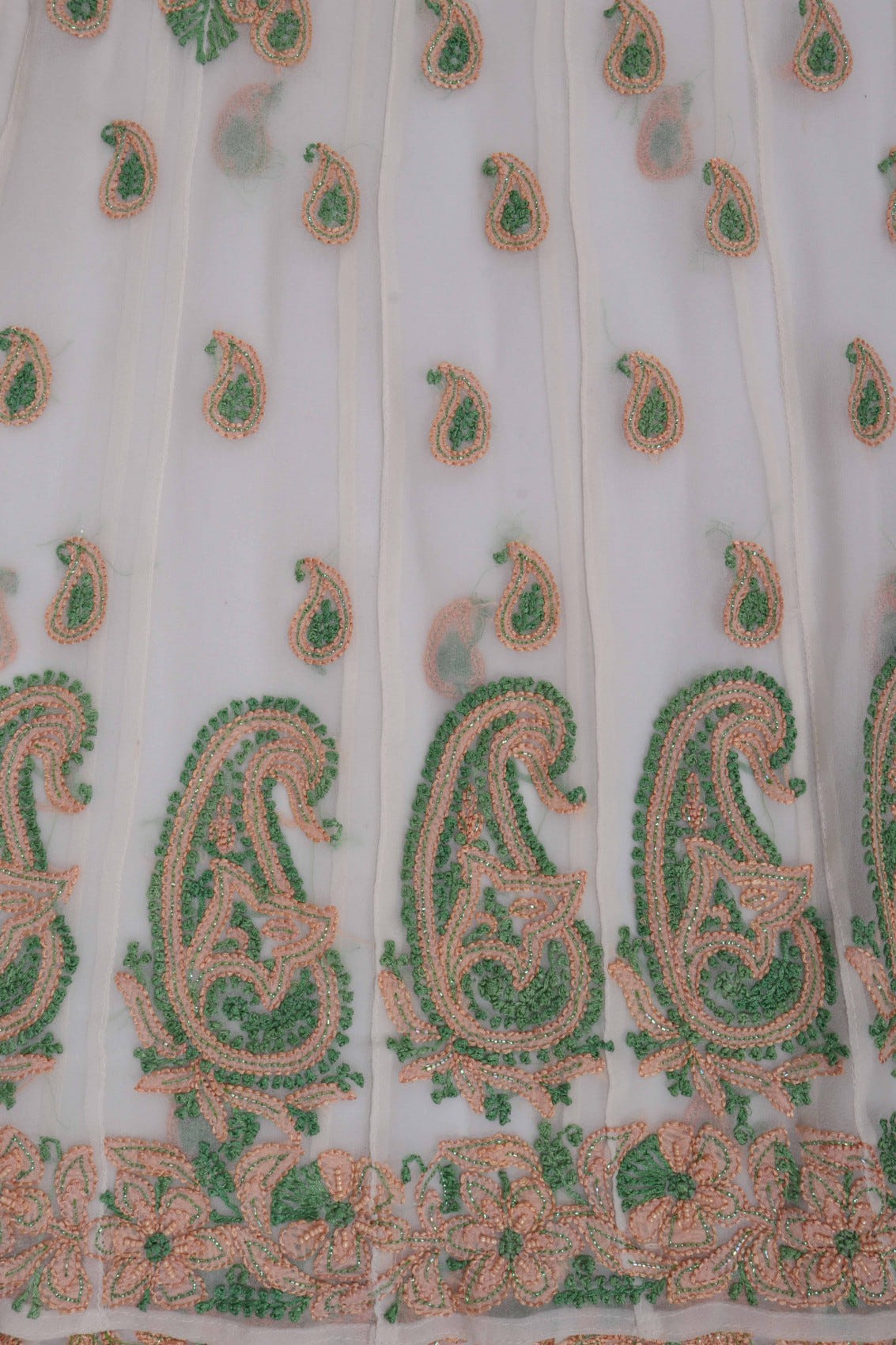 Ada Hand Embroidered White Georgette Lucknowi Chikankari Semi-Stitched Anarkali Kurta Dupatta Set With Pearl Work A467917